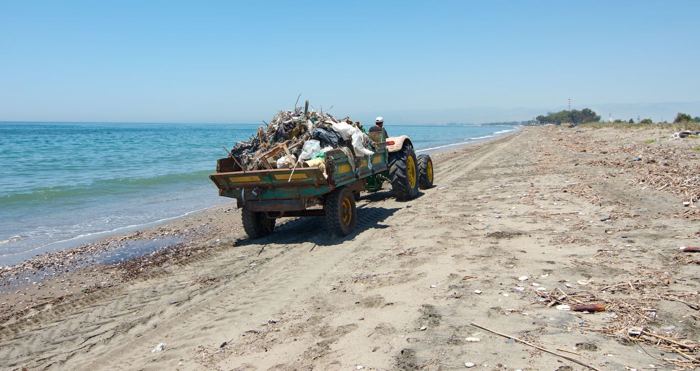 “Trash Collection using Tractor in the New Zealand sea”